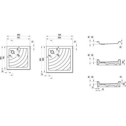 Ravak A007701120 - Kvadratinis dušo padėklas ANGELA 90x90 cm baltas