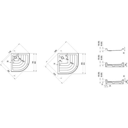 Ravak A204001120 - Ketvirtinio apskritimo dušo padėklas RONDA 80x80 cm baltas