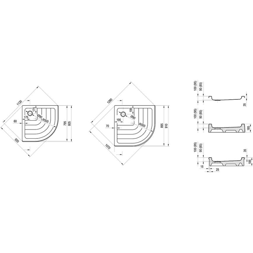 Ravak A204001120 - Ketvirtinio apskritimo dušo padėklas RONDA 80x80 cm baltas