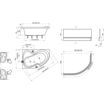 Ravak C421000000 - Kampinė vonia ROSA 170x105 cm akrilas/balta