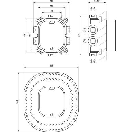 Ravak X070139 - Pagrindinis korpusas, skirtas įmontuojamiems maišytuvams R-BOX VARI 13,9x14,6 cm