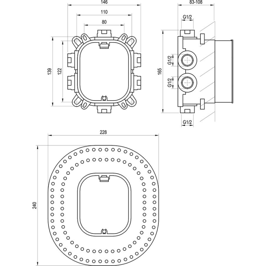 Ravak X070139 - Pagrindinis korpusas, skirtas įmontuojamiems maišytuvams R-BOX VARI 13,9x14,6 cm