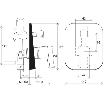Ravak X070156 - Potinkinis dušo maišytuvas FREE, juodas