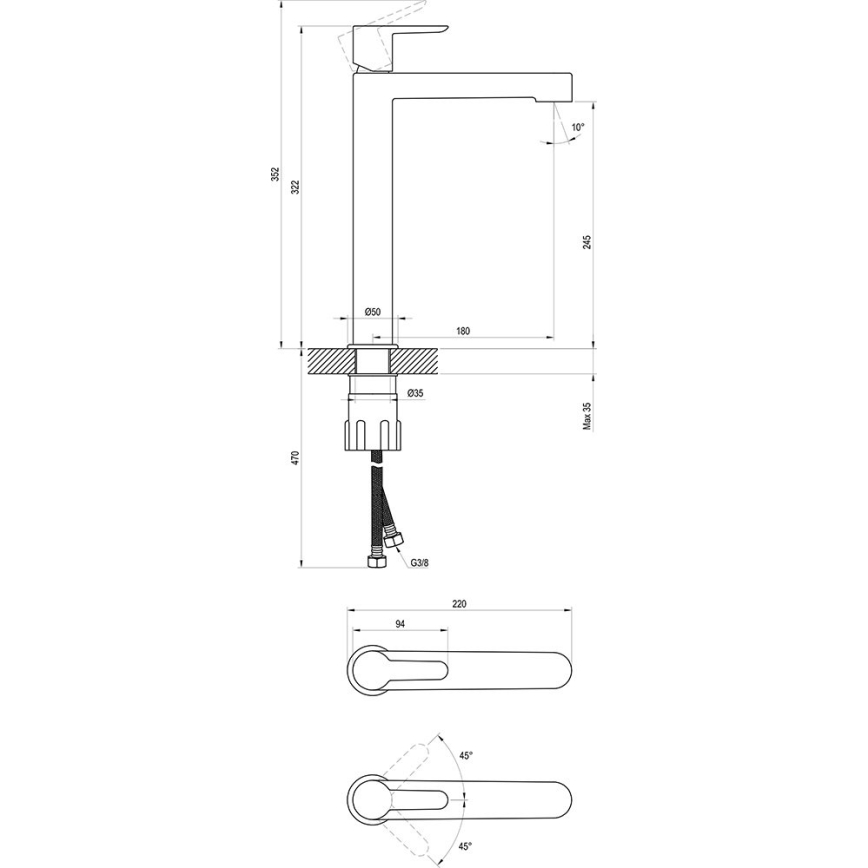 Ravak X070182 - Praustuvo maišytuvas PURI 32,2 cm juodas