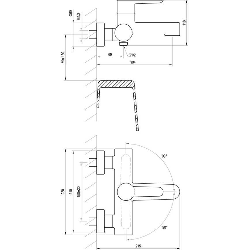 Ravak X070185 - vonios maišytuvas PURI juodas