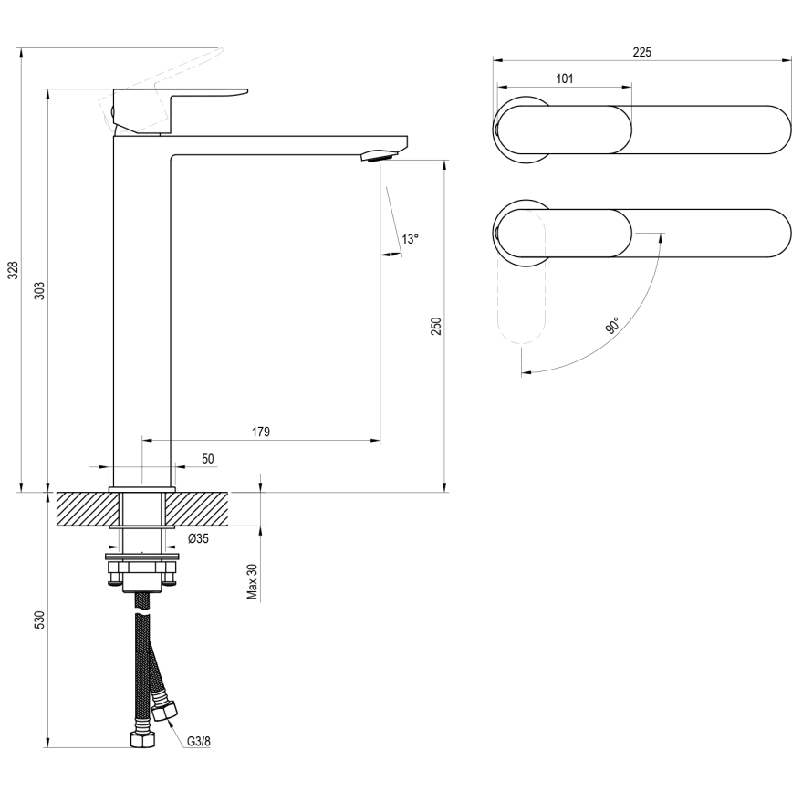 Ravak X070461 - praustuvo maišytuvas CHROME 30 cm juodas