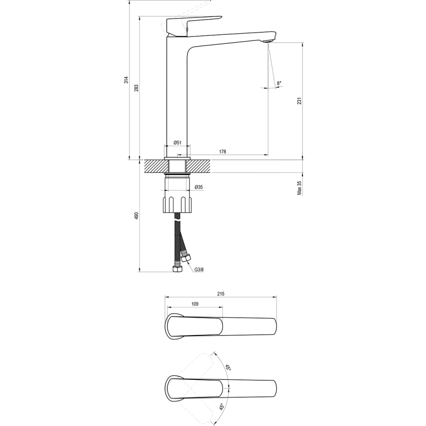 Ravak X070478 - praustuvo maišytuvas LIFE, 28 cm, juodas