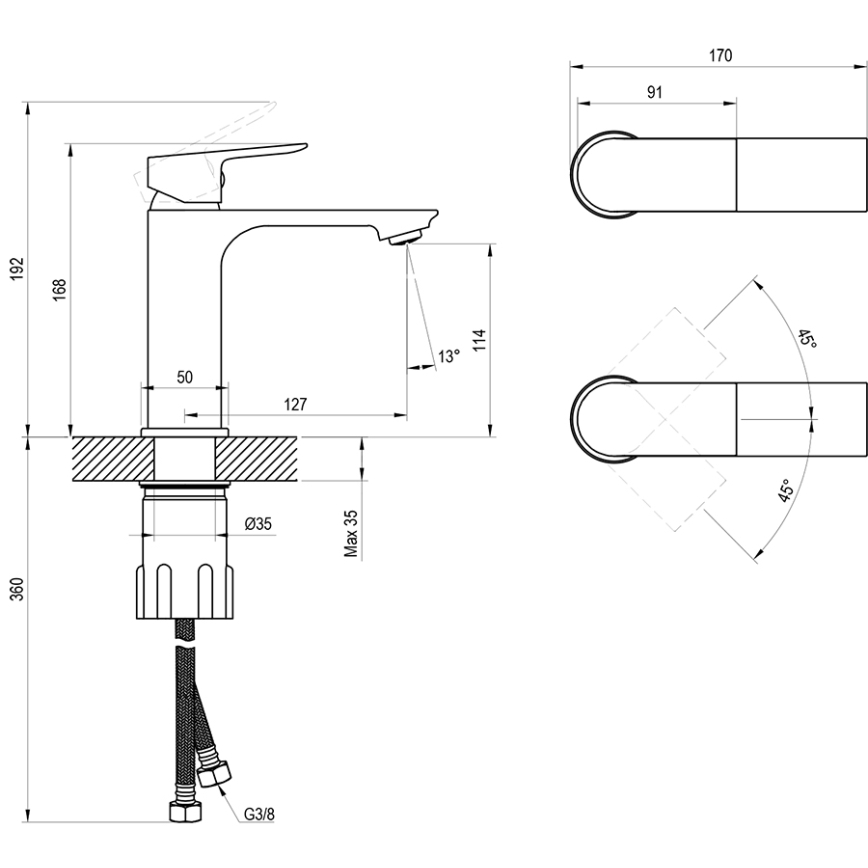 Ravak X070652 - praustuvo maišytuvas PLAN 16,8 cm, šepetėliu šlifuotas grafitas