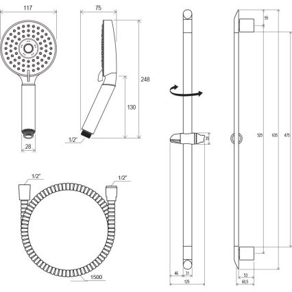 Ravak X07P177 - dušo komplektas, blizgus chromas