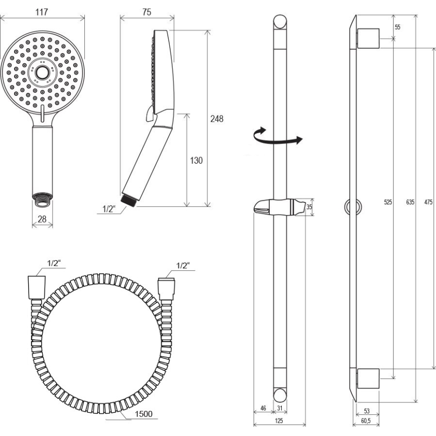 Ravak X07P177 - dušo komplektas, blizgus chromas