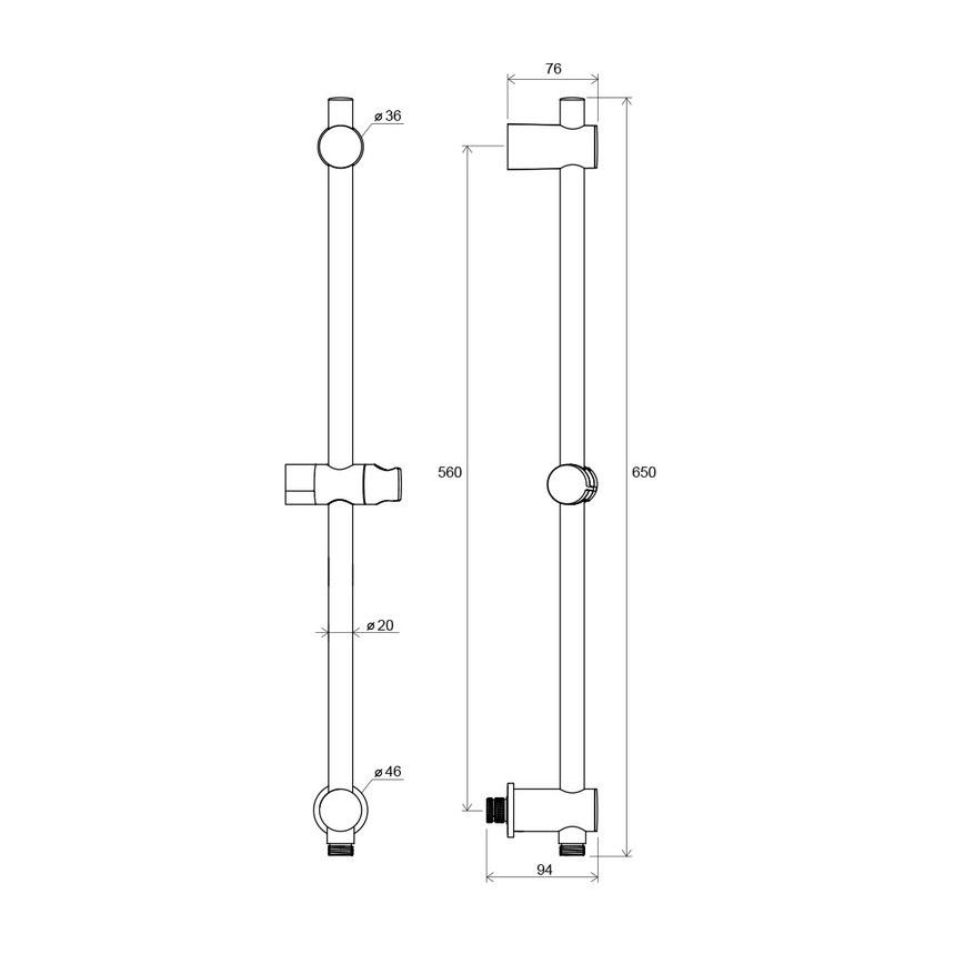 Ravak X07P342 - dušo strypas su sieniniu išvedimu 65 cm blizgus chromas