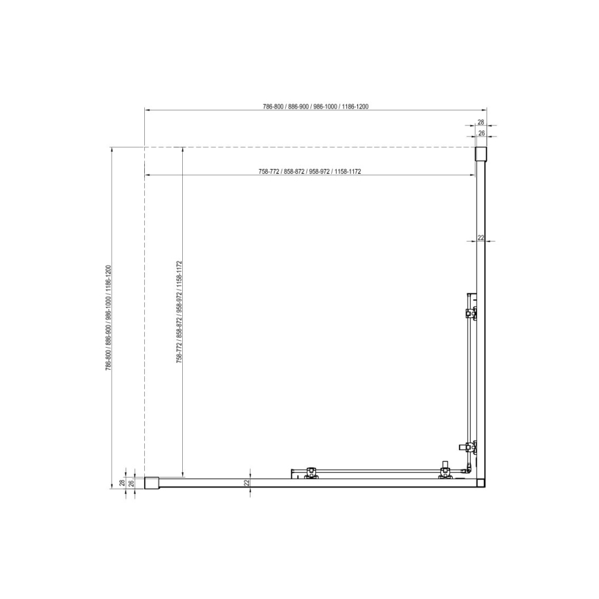 Ravak X1LM70300Z1 - keturių dalių kampinė dušo kabina BLIX SLIM 90 x 90 cm, juoda