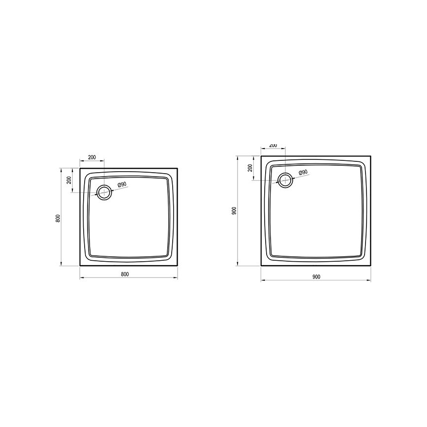 Ravak XA034411010 - Kvadratinis dušo padėklas PERSEUS 80x80 cm baltas