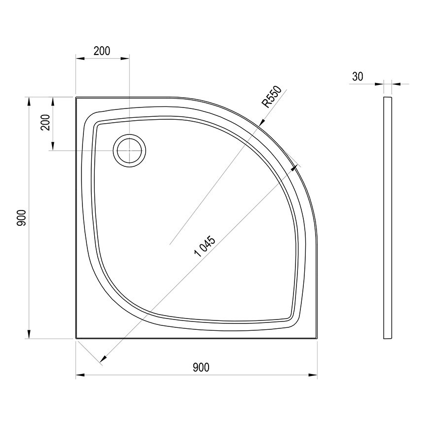 Ravak XA237711010B - Ketvirčio formos dušo padėklas ELIPSO 90x90 cm baltas