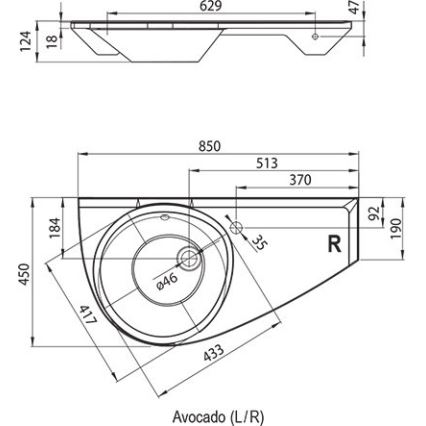 Ravak XJ1P1100000 - Pakabinamas praustuvas AVOCADO 85x45 cm lietinis marmuras/balta