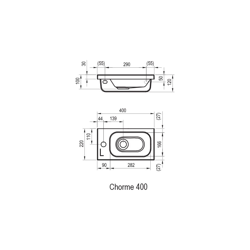Ravak XJGP1100000 - Pakabinamas praustuvas CHROME 40x22 cm lietinis marmuras/balta
