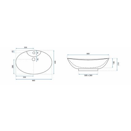 REA-00692 - Praustuvas ant stalviršio ROSA 44x66 cm keramika/blizgi balta