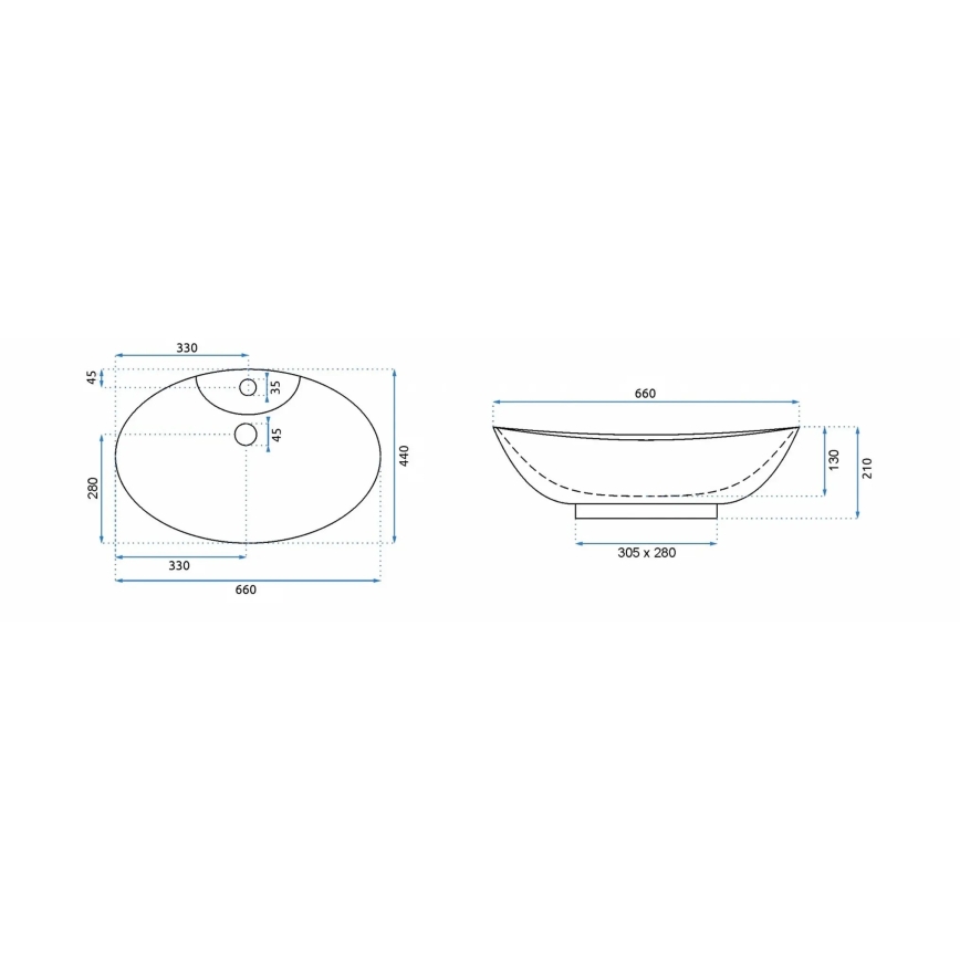 REA-00692 - Praustuvas ant stalviršio ROSA 44x66 cm keramika/blizgi balta