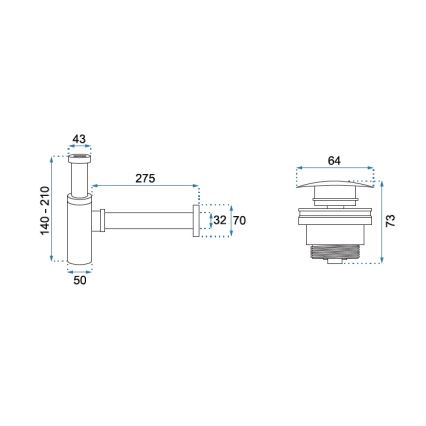 REA-A5215 - Praustuvo sifonas su CLICK-CLACK uždarymo mechanizmu, skersmuo 6,4 cm, matinė juoda