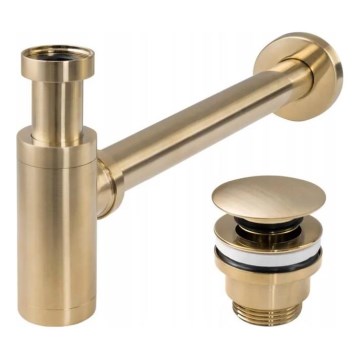 REA-A8586 - Praustuvo sifonas su CLICK-CLACK išleidimo mechanizmu, skersmuo 6,4 cm, šlifuoto aukso spalvos