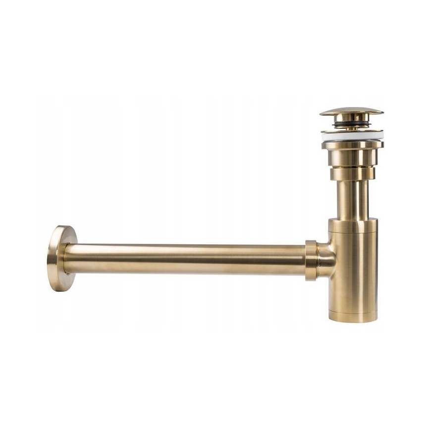 REA-A8586 - Praustuvo sifonas su CLICK-CLACK išleidimo mechanizmu, skersmuo 6,4 cm, šlifuoto aukso spalvos