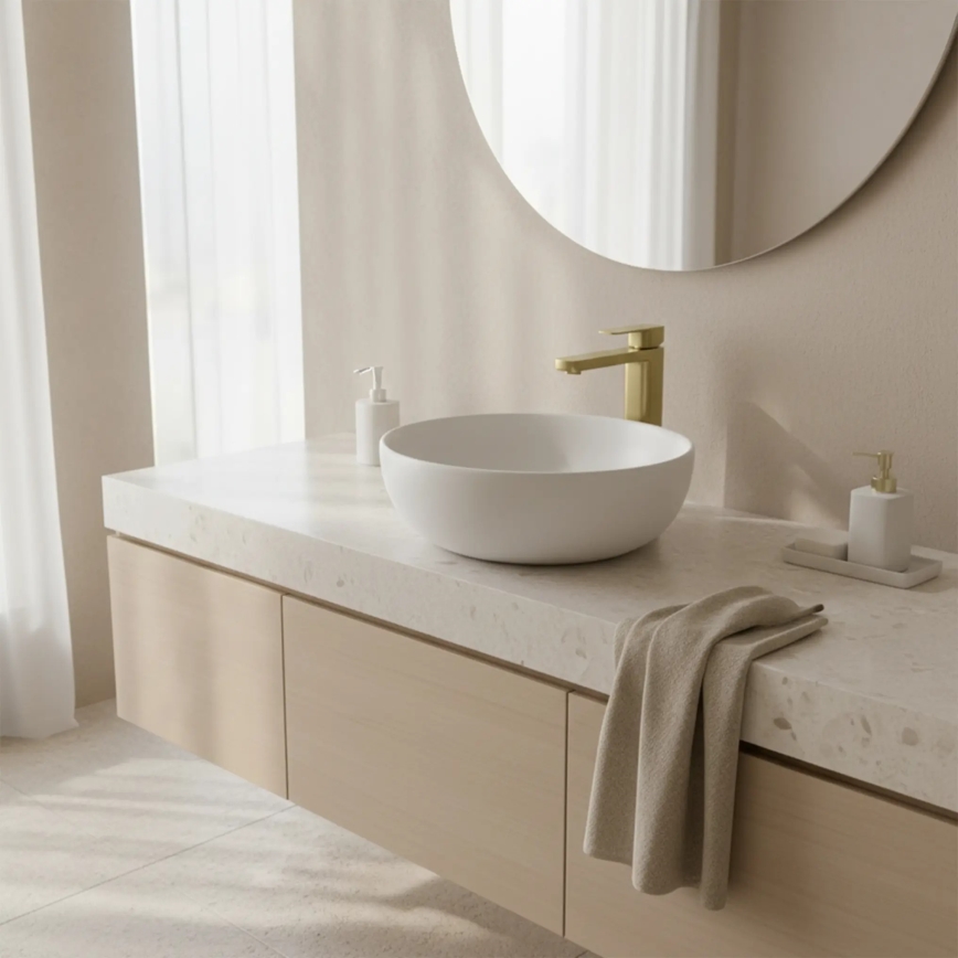 REA-B0977 - Praustuvo maišytuvas ARLO 30 cm šlifuoto aukso spalvos