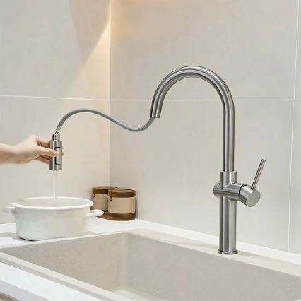 REA-B6330 - Kriauklės maišytuvas FRESH su ištraukiamu purkštuku 45 cm nikelis