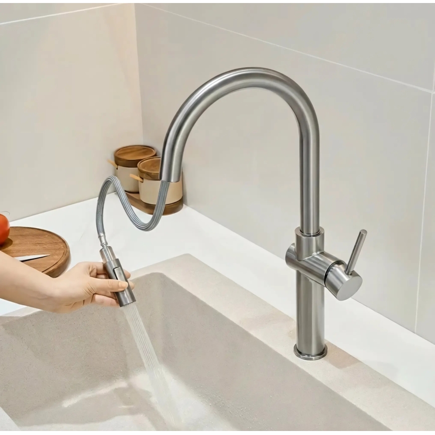 REA-B6330 - Kriauklės maišytuvas FRESH su ištraukiamu purkštuku 45 cm nikelis