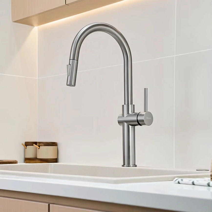 REA-B6330 - Kriauklės maišytuvas FRESH su ištraukiamu purkštuku 45 cm nikelis