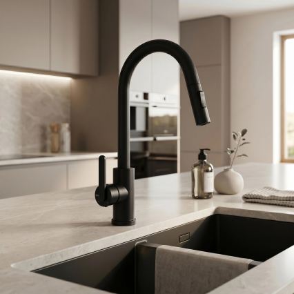 REA-B6571 - Kriauklės maišytuvas ONTARIO su ištraukiama purškimo galvute, 38 cm, juodas