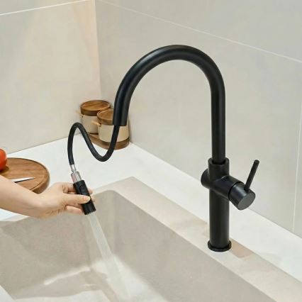 REA-B7200 - Virtuvinis maišytuvas su ištraukiama purkštuko galvute FRESH 45 cm juodas