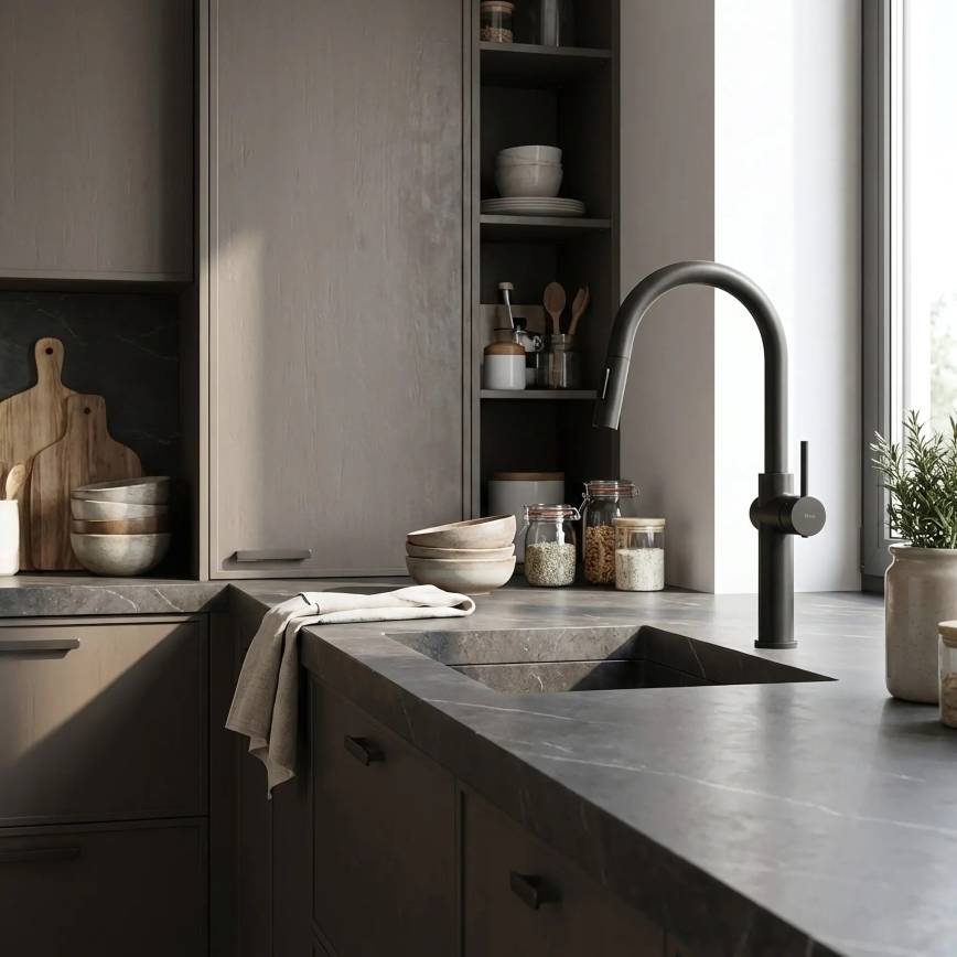 REA-B7200 - Virtuvinis maišytuvas su ištraukiama purkštuko galvute FRESH 45 cm juodas