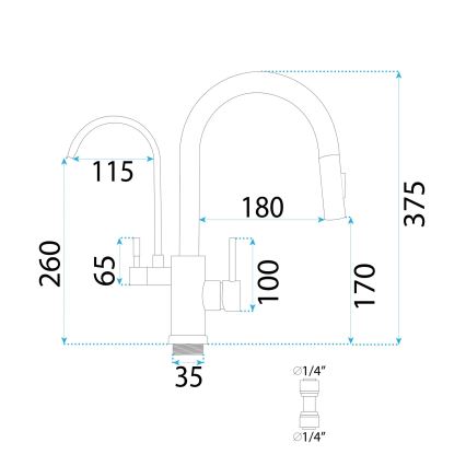 REA-B7564 - Plautuvės maišytuvas su ištraukiamu purškimo antgaliu ir vandens filtru ECO FRESH, 37,5 cm, matinė juoda