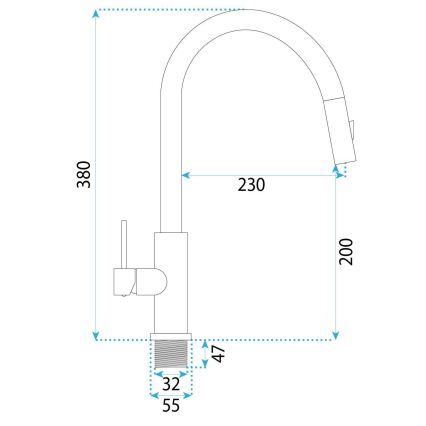 REA-B7574 - Virtuvės maišytuvas su ištraukiamu purkštuku ONTARIO 38 cm titano spalvos