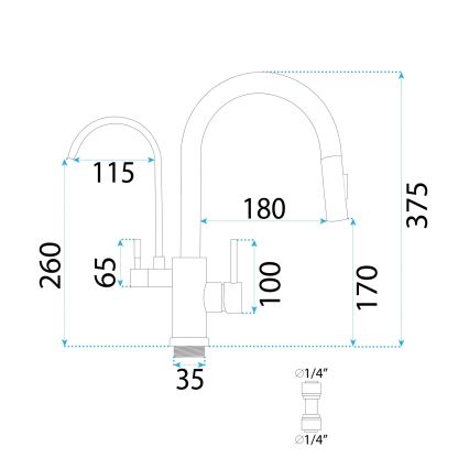 REA-B7596 - Virtuvinis maišytuvas su ištraukiamu purkštuku ir filtru ECO FRESH 37,5 cm šlifuoto aukso