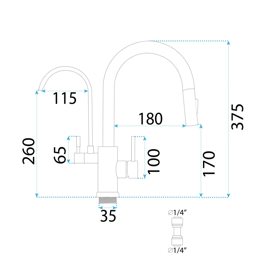 REA-B7596 - Virtuvinis maišytuvas su ištraukiamu purkštuku ir filtru ECO FRESH 37,5 cm šlifuoto aukso
