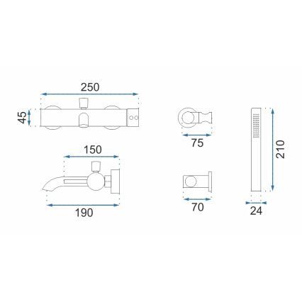 REA-B8010 - LUNGO vonios komplektas, šlifuoto aukso