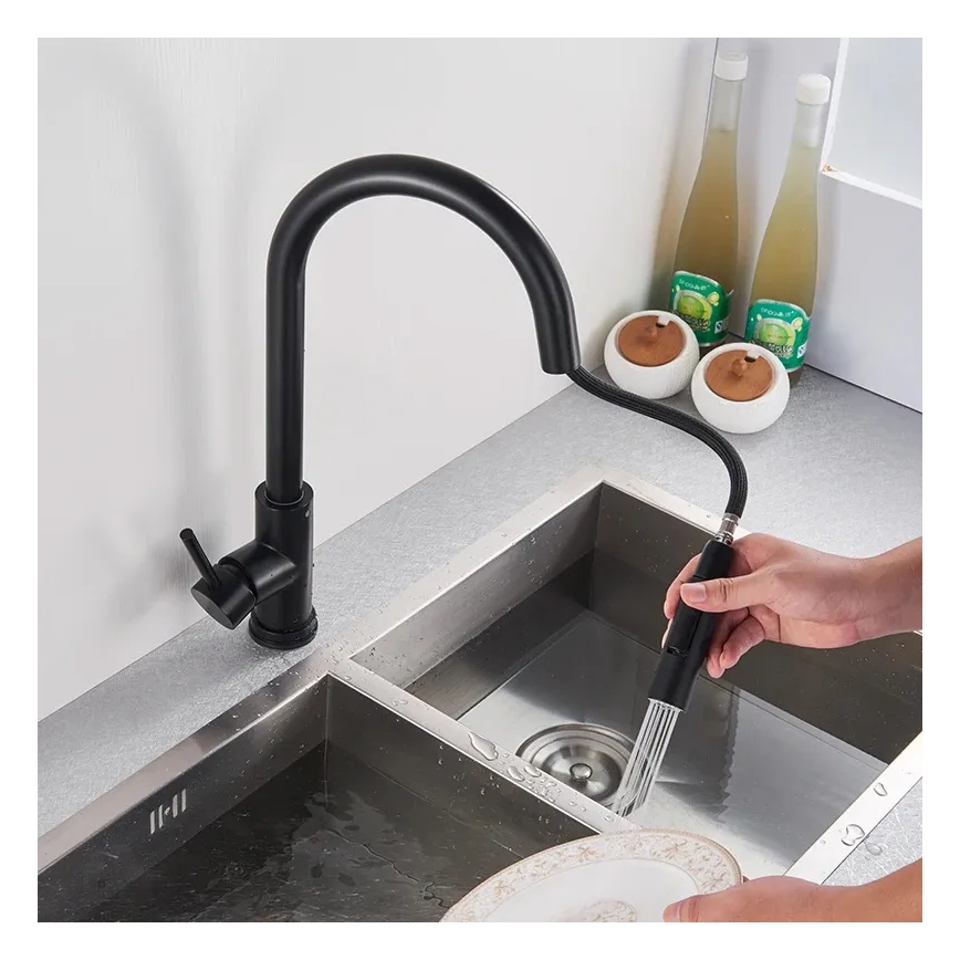 REA-B9147 - Virtuvinis maišytuvas su ištraukiamu purkštuku FRESH 39,5 cm matinė juoda