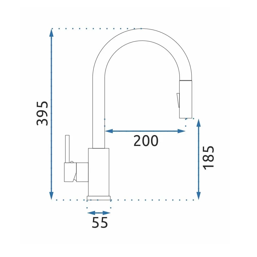 REA-B9147 - Virtuvinis maišytuvas su ištraukiamu purkštuku FRESH 39,5 cm matinė juoda