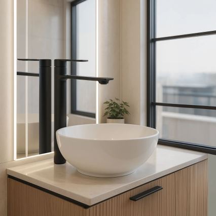 REA-B9988 - Praustuvo maišytuvas STORM 29,5 cm matinė juoda