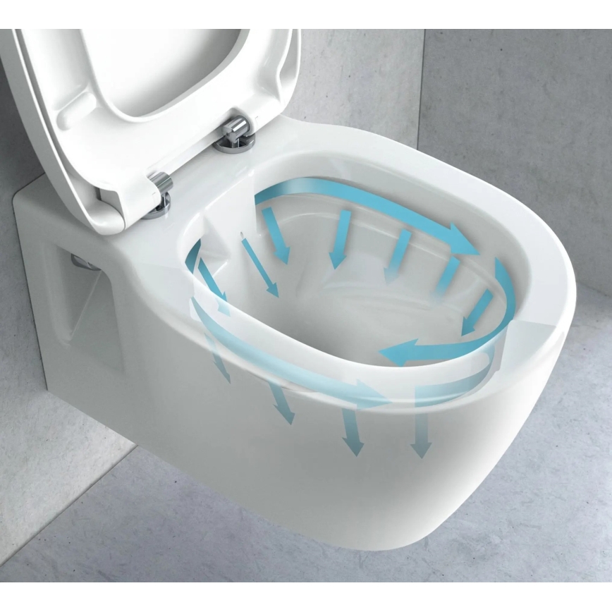 REA-C1400 - Pakabinamas unitazas su sėdynės dangčiu CARTER RIMLESS keramika/balta