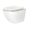 REA-C6806 - Pakabinamas WC su sėdyne CARLO MINI TORNADO RIMLESS keramika/balta/auksinė