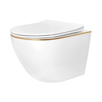REA-C6806 - Pakabinamas WC su sėdyne CARLO MINI TORNADO RIMLESS keramika/balta/auksinė