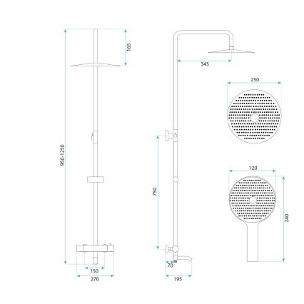 REA-P5960 - Auksinis dušo komplektas su termostatiniu maišytuvu LUNGO DIAMOND