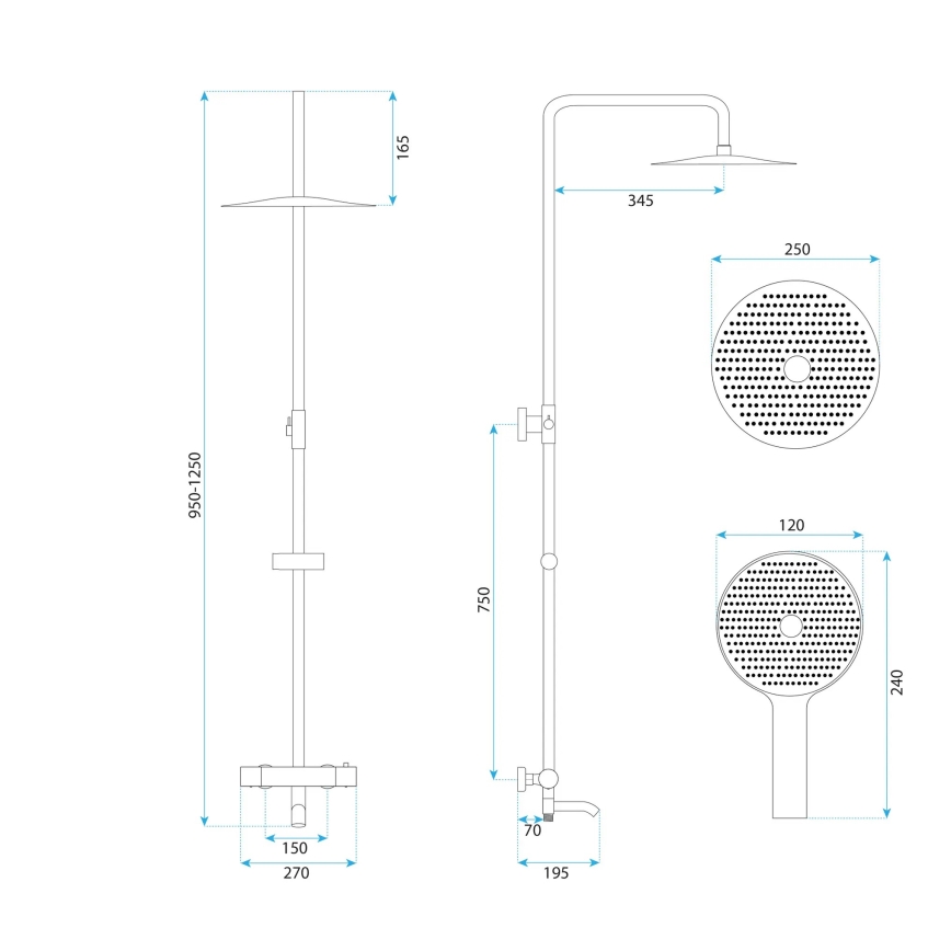REA-P5961 - Dušo rinkinys su termostatiniu maišytuvu LUNGO DIAMOND blizgus chromas