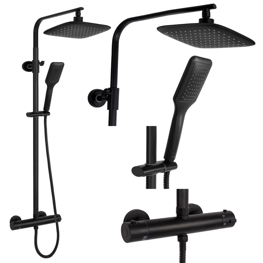 REA-P7101 - Dušo komplektas su termostatiniu maišytuvu TOM matinė juoda
