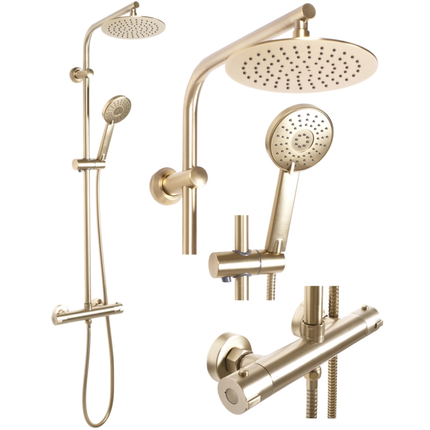 REA-P8413 - Dušo rinkinys su termostatiniu maišytuvu BLISS, šlifuoto aukso