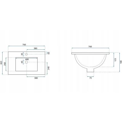 REA-U0040 - Įleidžiamas praustuvas DAFNE 46,5x76 cm keramika/blizgi balta