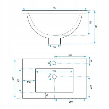 REA-U0190 - Įleidžiamas praustuvas DAFNE 46,5x72 cm keramika/blizgi balta