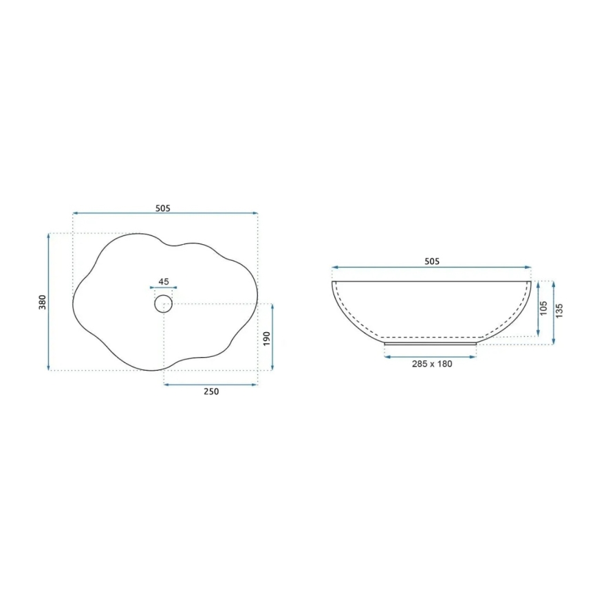 REA-U0265 - Praustuvas ant stalviršio PEARL 38x50,5 cm keramika/blizgi balta